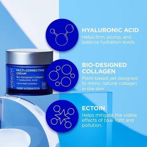 Andalou Naturals Deep Hydration Face Moisturizer, Multi-Correcting Cream, Day & Night Moisturizer For Face With Hyaluronic Acid & Vegan Collagen For Softer & More Supple Skin, 1.7 Fl Oz